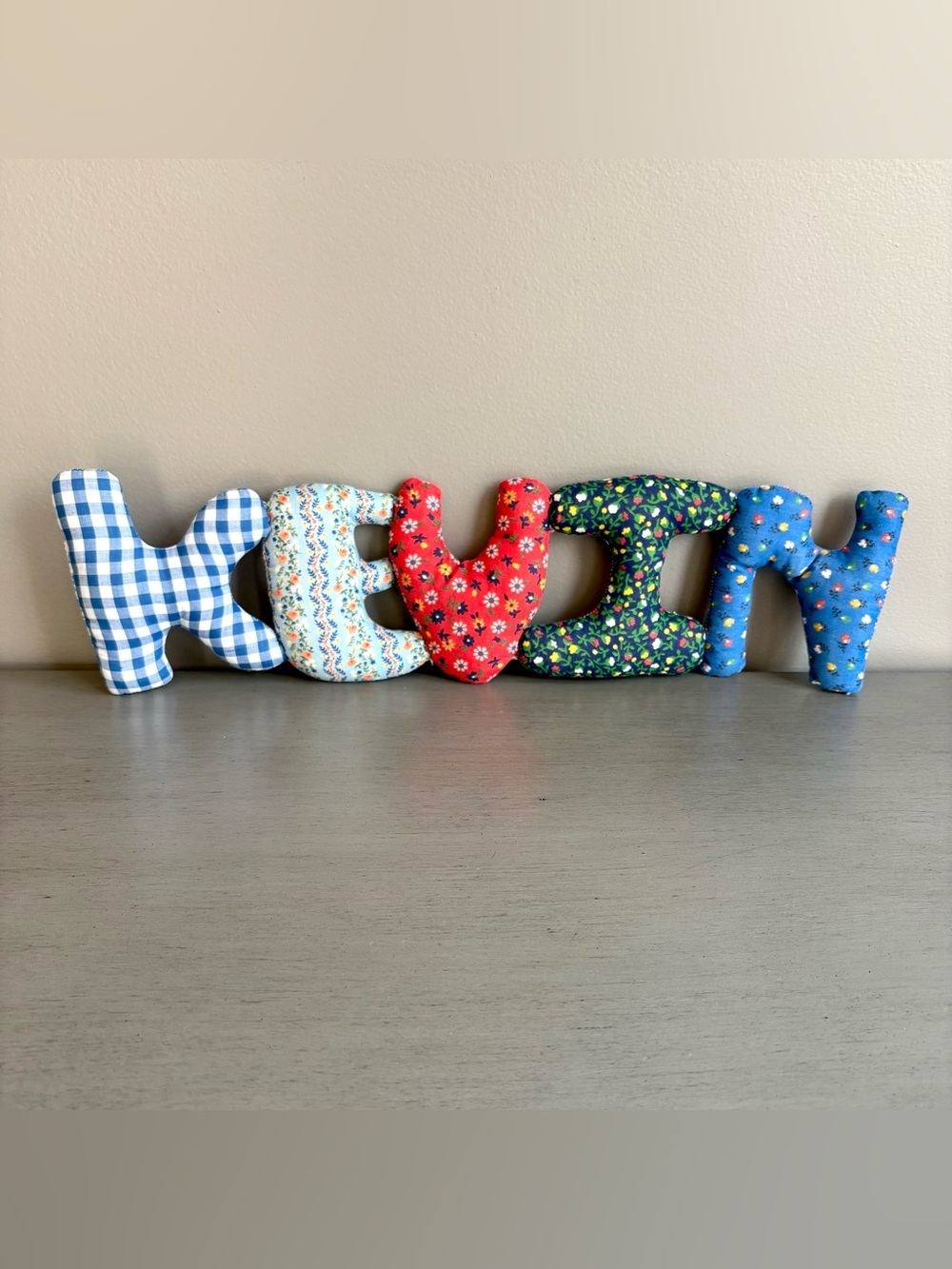 VTG 80s Handmade Colorful Fabric Letters "Kevin" Hanging Decor Kids Nursery